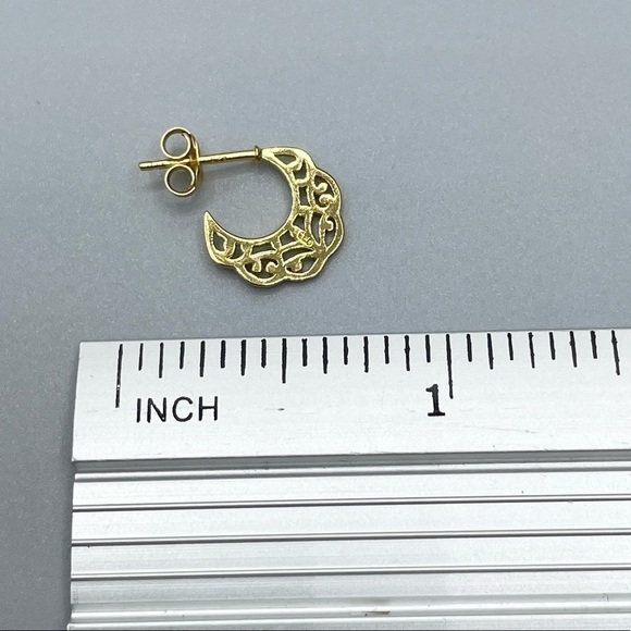 14k Gold Crescent Moon Half Hoops 925 Sterling Silver - Picture 5 of 7